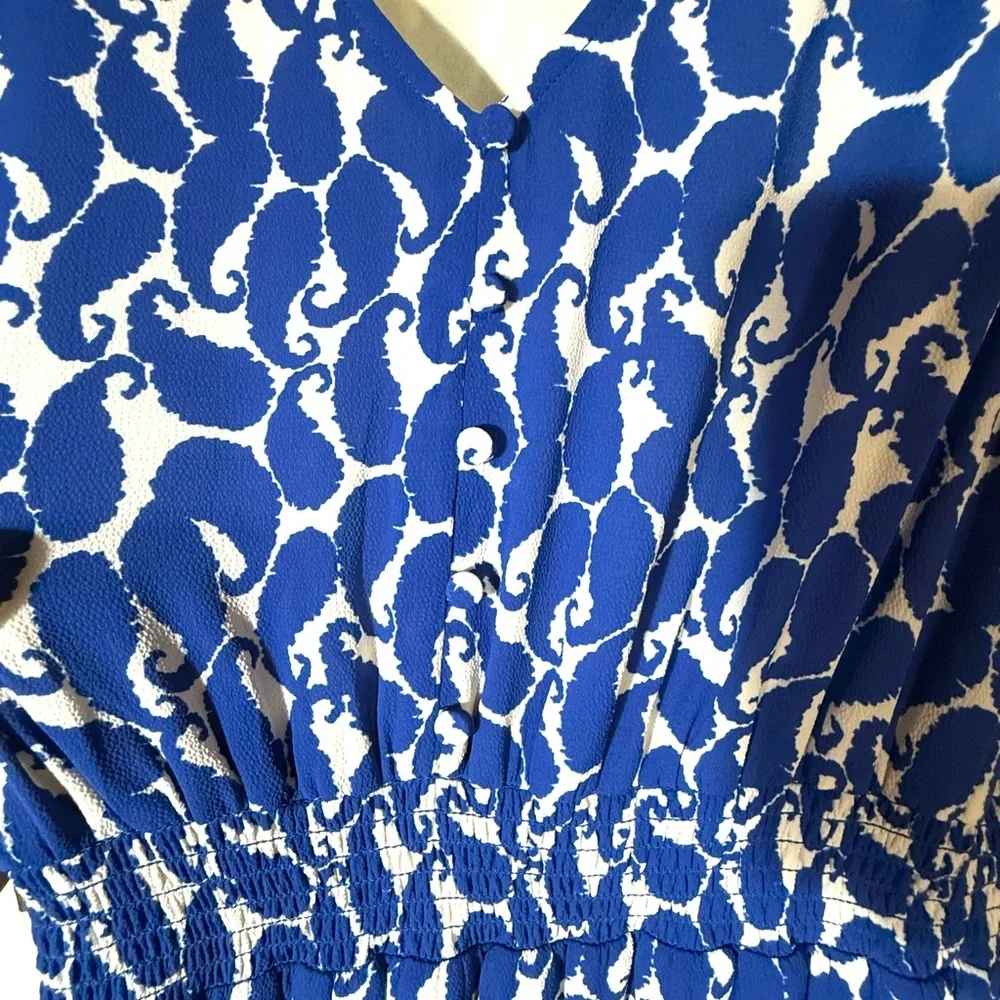 Talbots Size 8 Blue and White Midi Dress Romantic Casual Coastal Butterfly Fairy - Picture 7 of 11